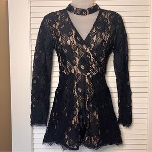 Francesca’s Black Lace Long Sleeve Romper | Size: XS